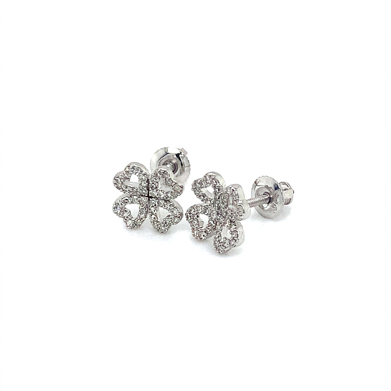 (SOFIA) Aretes (trébol) con diamantes en oro blanco 10kt