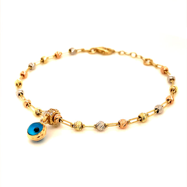 Pulsera (ojo turco) en oro 3 Tonos 10k. 15cm/18cm