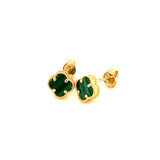 Aretes (trébol verde malaquita) en oro amarillo 10kt.