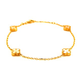 Pulsera (trébol nacar blanco) en amarillo 18k. 17/19cm