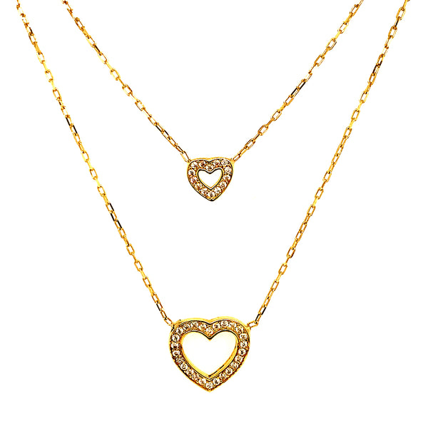 Collar (doble corazones) en oro amarillo 10kt. 42cm/45cm