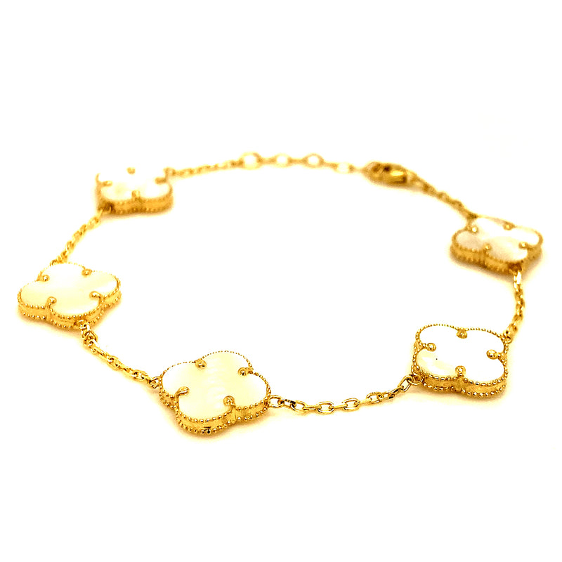 Pulsera (trébol nacar) en oro amarillo 10k. 18cm/20cm