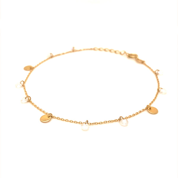 Pulsera (circones y circulos) en oro amarillo 10kt. 17cm/19cm