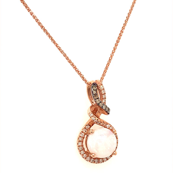 Collar de ópalo con diamantes en oro rosado 14k