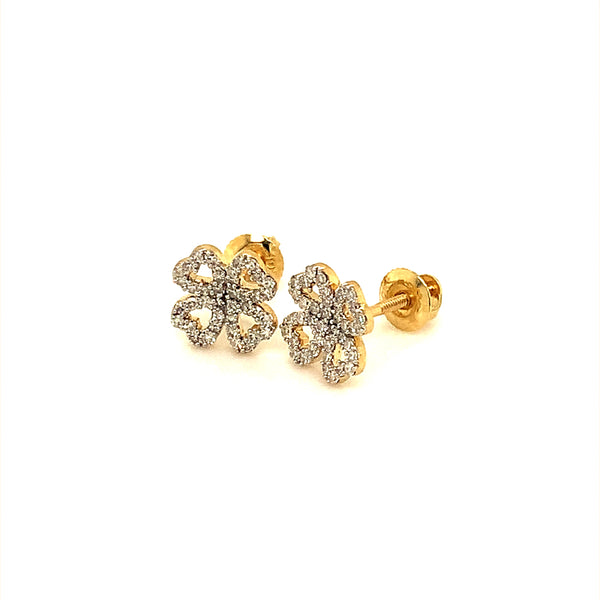 (SOFIA) Aretes (trébol) con diamantes en oro amarillo 10kt