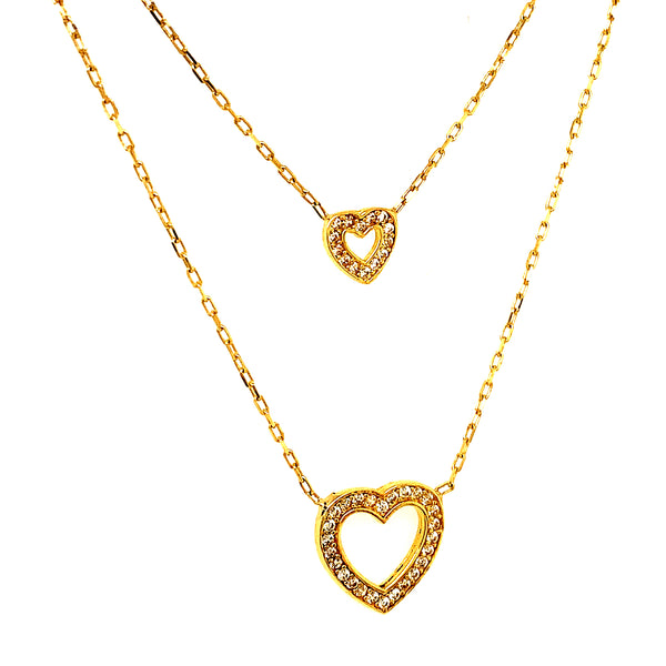 Collar (doble corazones) en oro amarillo 10kt. 42cm/45cm