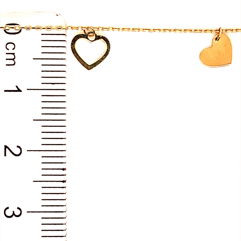 Pulsera (corazones) con oro amarillo 10k. 19cm