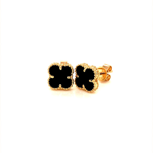 Aretes (trébol negro onix) en oro amarillo 14KT