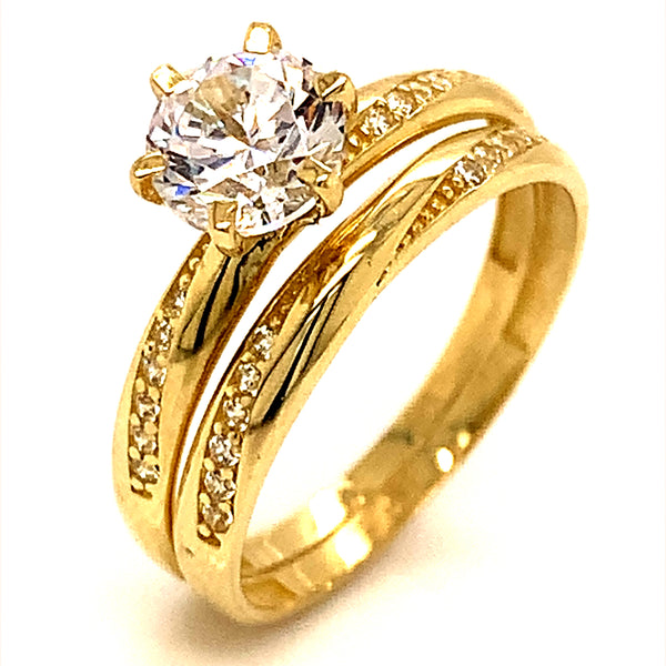 Set de anillos de matrimonio con circones en oro amarillo 10kt