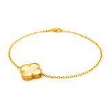 Pulsera (trébol nacar blanco) en amarillo 18k. 17/19cm