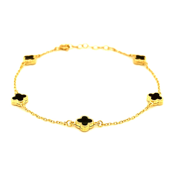 Pulsera (trébol negro onix) en oro amarillo 10kt. 17CM/19CM