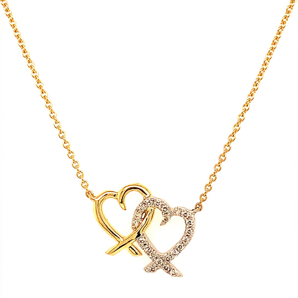 Collar (corazones) con diamantes en oro amarillo 14kt.