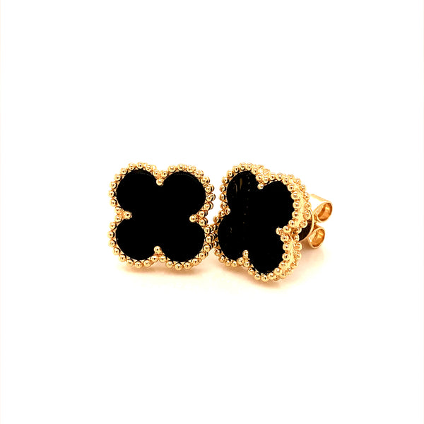 Aretes (trébol negro onix) en oro amarillo 14KT