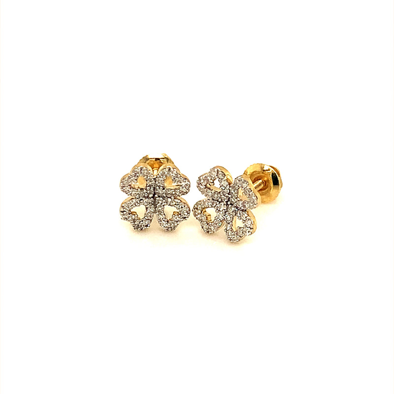 (SOFIA) Aretes (trébol) con diamantes en oro amarillo 10kt