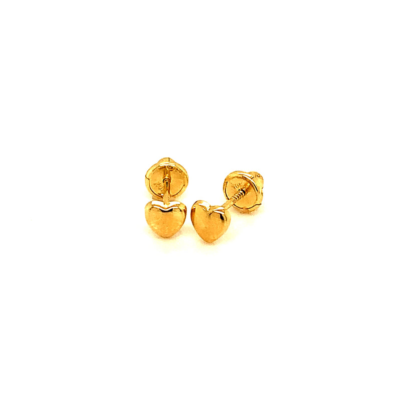 Aretes (corazón) para bebés en oro amarillo 10kt