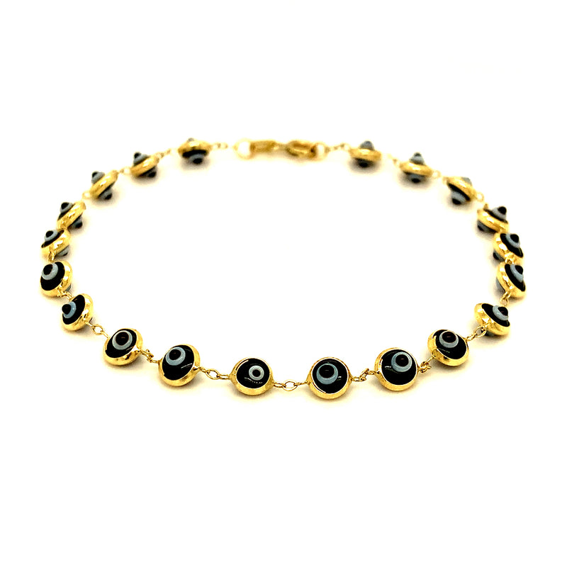 Pulsera (ojo turco) en oro amarillo 10k. 19cm