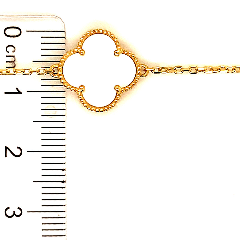 Pulsera (trébol nacar blanco) en amarillo 18k. 17/19cm