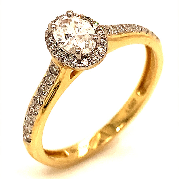 (LD)  Anillo con diamante de laboratorio en oro amarillo 14kt.