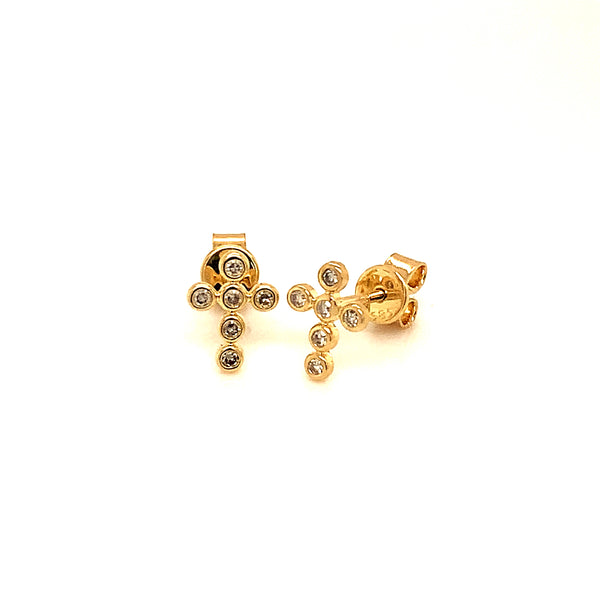 (SOFIA) Aretes (cruz) con diamantes en oro amarillo 10kt