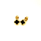 Aretes (trébol negro onix) en oro amarillo 10kt.