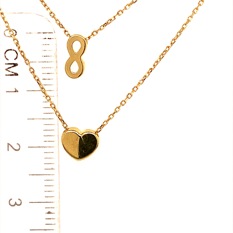 Collar doble (corazón e infinito) en oro amarillo 10kt. 42/45cm