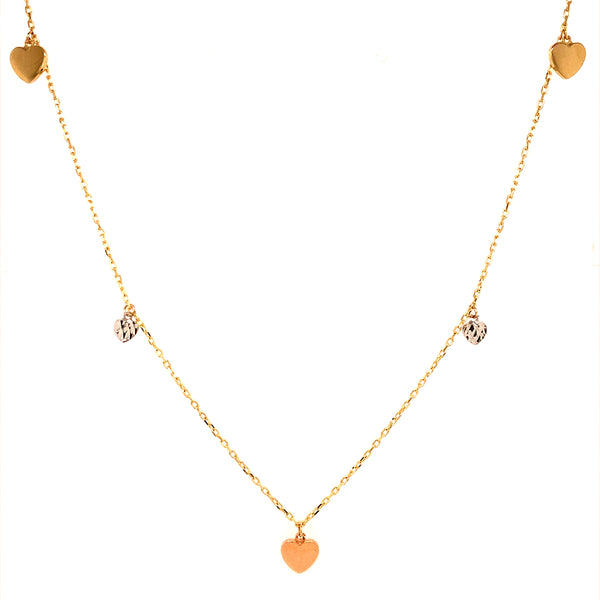 Collar (corazones) en oro 3 Tonos 10kt. 37cm/40cm