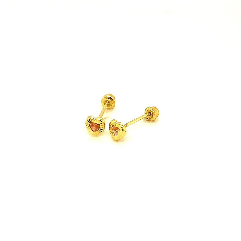 Aretes (corazón) para bebés en oro amarillo 10kt