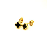 Aretes (trébol negro onix) en oro amarillo 10kt.