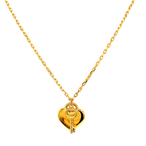 Collar (corazón con llave) en oro amarillo 10kt. 40cm/44cm