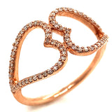 (SOFIA) Anillo (corazones) con diamantes en oro rosado 10k