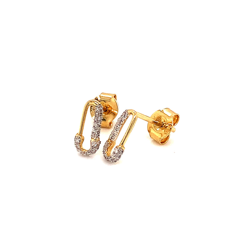 (SOFIA) Aretes (imperdible) con diamantes en oro amarillo 10kt