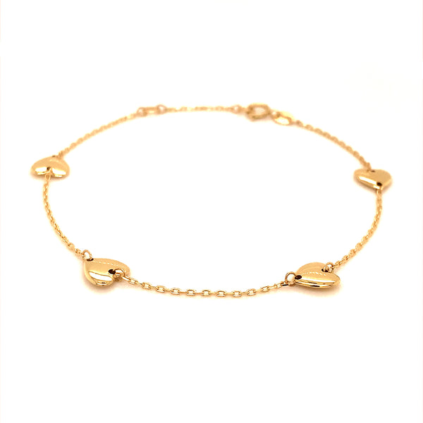 Pulsera (corazones) en oro amarillo 10kt. 17cm/19cm