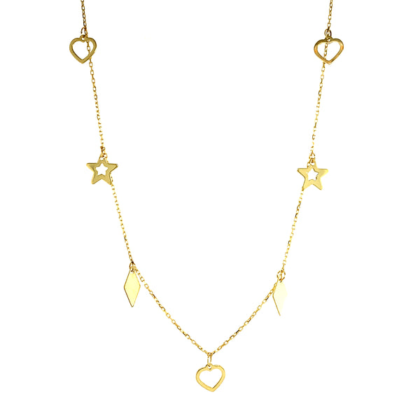 Choker (estrellas, corazones y diamantes) oro amarillo 10kt. 35cm-40cm