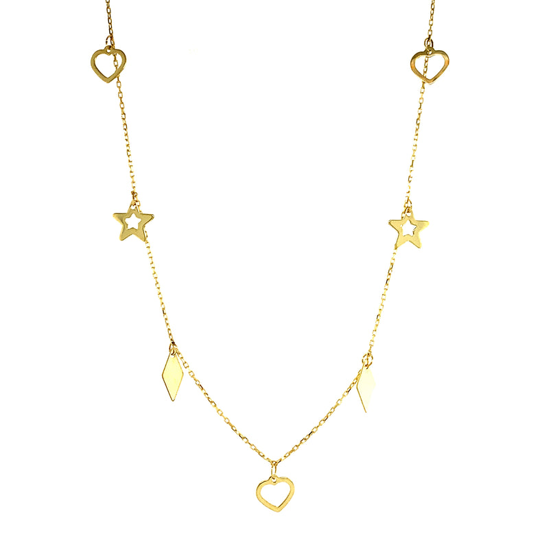 Choker (estrellas, corazones y diamantes) oro amarillo 10kt. 35cm-40cm