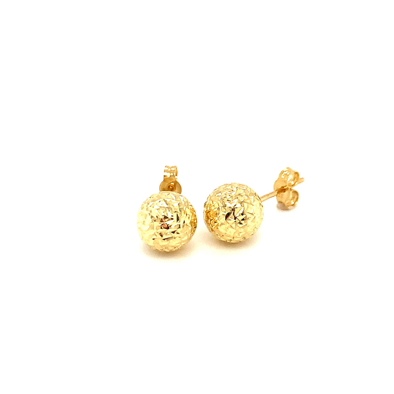 Aretes (bolitas diamantadas) en oro amarillo 18kt.