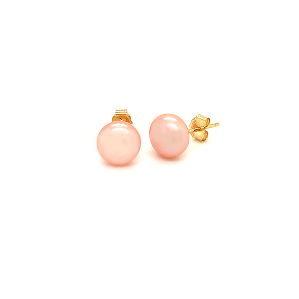 Aretes de perlas rosadas cultivadas en oro amarillo 14k  ANTES:  $99.00