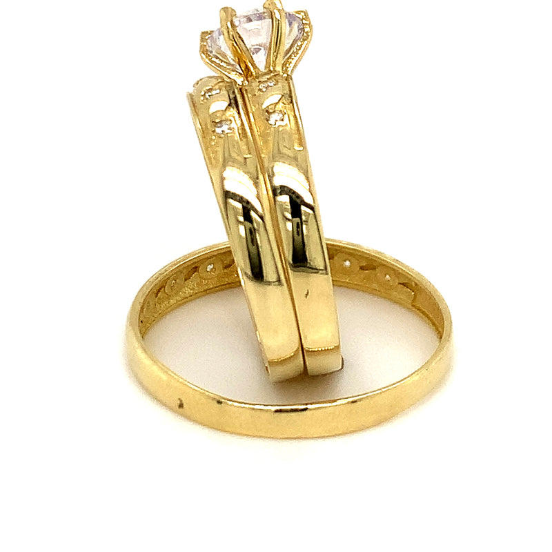 Trio de anillos con circones en oro amarillo 10K