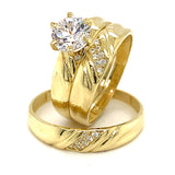 Trío de anillos de matrimonio con circones en oro amarillo 10k