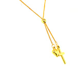 Collar tipo corbatín (corazón y cruz) en oro amarillo 10k. 45cm