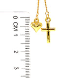 Collar tipo corbatín (corazón y cruz) en oro amarillo 10k. 45cm