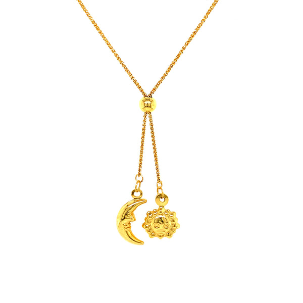 Collar tipo corbatín (luna y sol) en oro amarillo 10k. 45cm