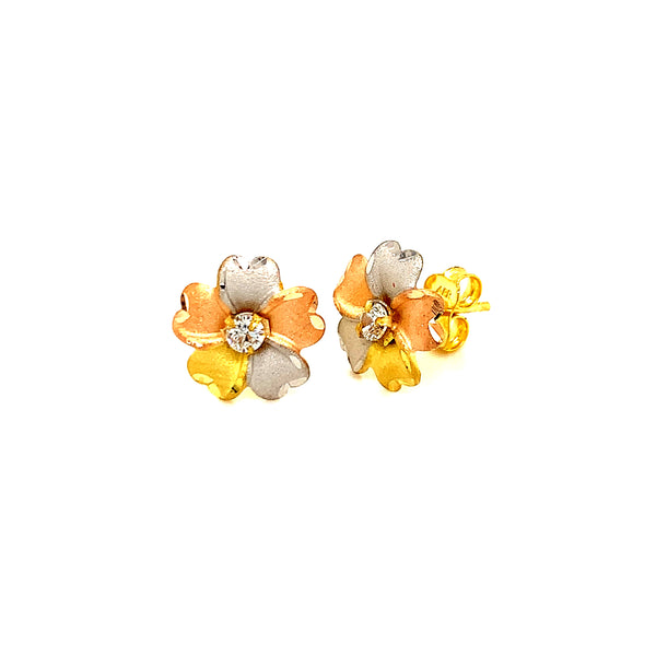 Aretes (flor) en oro tres tonos 10k