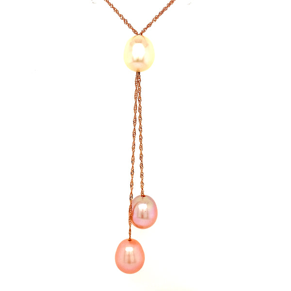 Collar de perlas blancas y rosadas en oro rosado 14Kt. 45cm