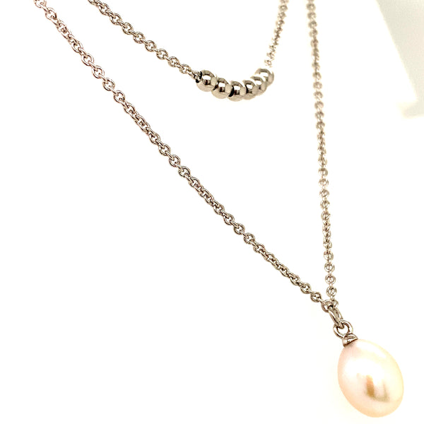 (SWAN) Collar 2 vueltas de perla y bolitas en plata 925. 40cm/45cm  ANTES:  $75.00