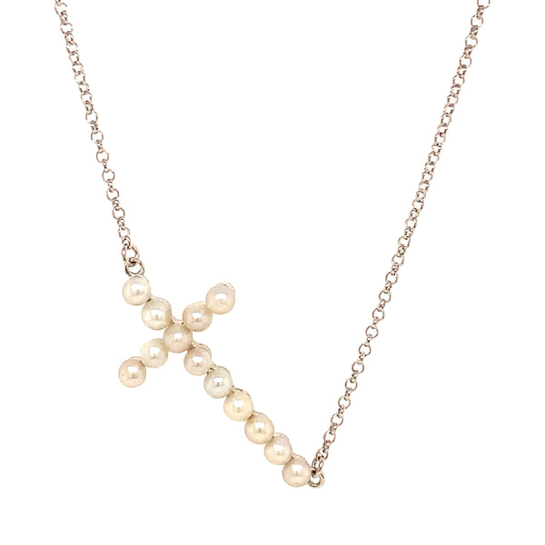 (SWAN) Collar (cruz) de perlas cultivadas en plata 925. 42/47cm  ANTES:  $89.00