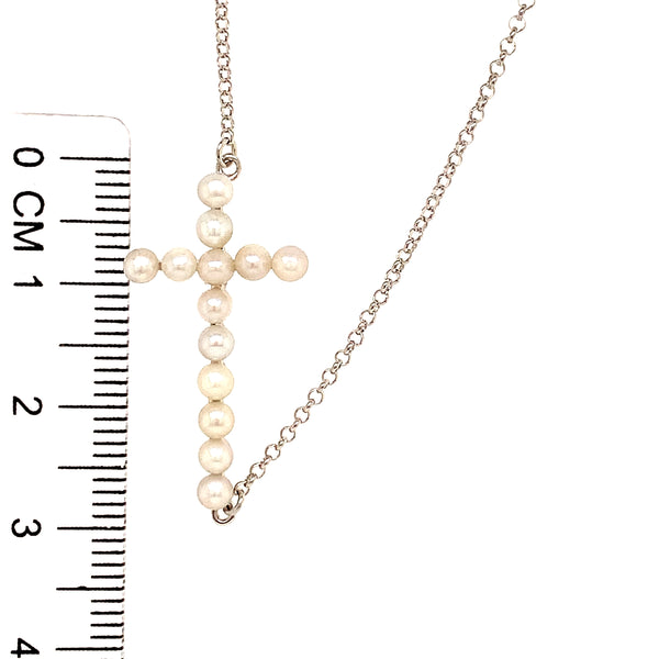 (SWAN) Collar (cruz) de perlas cultivadas en plata 925. 42/47cm