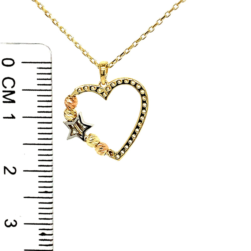 Collar (corazón) con circones en oro tres tonos 10kt. 45cm