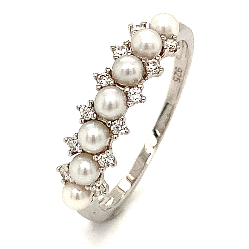 (SWAN) Anillo de perla cultivada con circones en plata 925