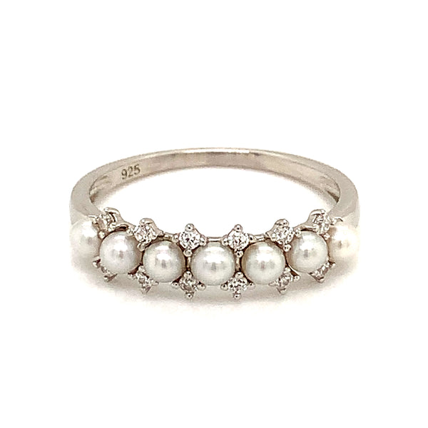 (SWAN) Anillo de perla cultivada con circones en plata 925  ANTES:  $99.00