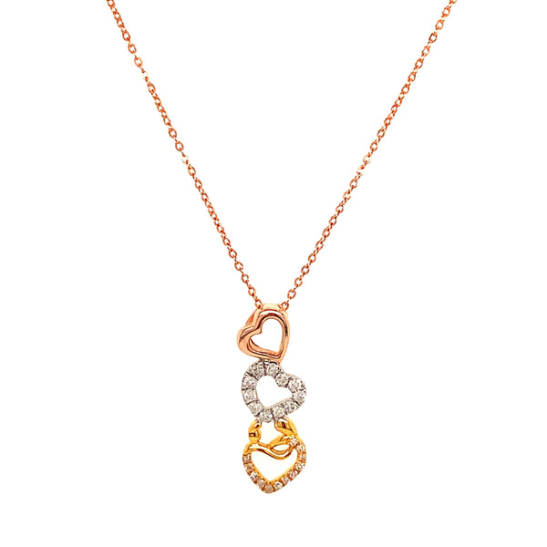 Collar (corazónes) con diamantes en oro tres tonos 10kt. 45cm  ANTES: $399.00